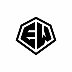 EW monogram logo with hexagon shape and line rounded style design template