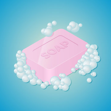 Soap Bar With Bubbles. Isometric Vector Illustration