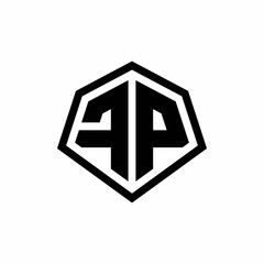 FP monogram logo with hexagon shape and line rounded style design template