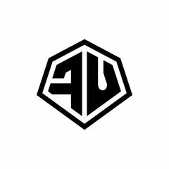FU monogram logo with hexagon shape and line rounded style design template