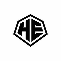 HE monogram logo with hexagon shape and line rounded style design template