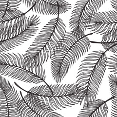 Tropical Palm Tree Leaves Vector Seamless Pattern. Palm Leaf Sketch. Summer Floral Background. Tropical Plants Wallpaper