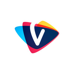 Letter V logo in dynamic triangle intersection shape.