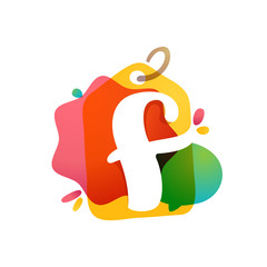 F letter logo with Sale tag icon. Watercolor overlay style. Negative space font.