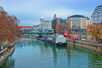Water transport at Danube Canal in Leopoldstadt Vienna