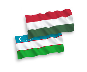 Obraz premium Flags of Uzbekistan and Hungary on a white background