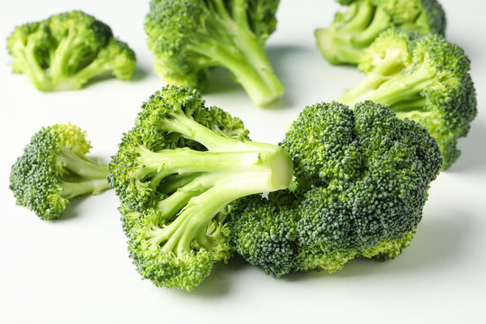 Broccoli on white background, close up. Fresh vegetable