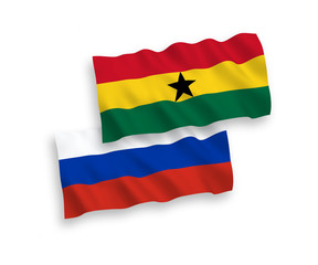 Flags of Ghana and Russia on a white background