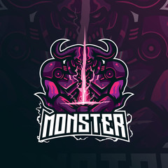 skull mascot logo design vector with modern illustration concept style for badge, emblem and tshirt printing. skull monster illustration for sport team.