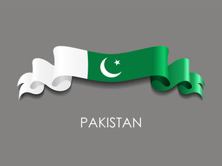 Pakistani flag wavy ribbon background. Vector illustration.