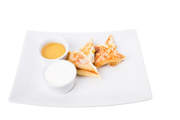 Pancakes stuffed with cottage cheese and raisins.