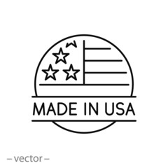 made in usa icon, quality american stamp, label flag manufactured america, thin line web symbol on white background - editable stroke vector illustration eps10 © Yurii