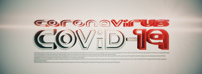 Covid - 19 coronavirus futuristic text banner, 3d render illustration	