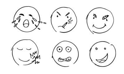set of emoticon hand drawn vector on white background. 