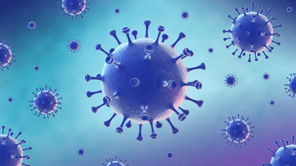 A microscopic model of coronavirus that caused pandemics around the world. 3D Rendering.