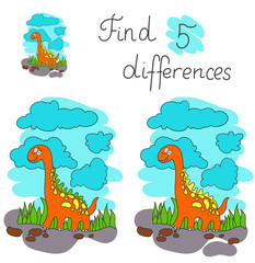 Find 5 differences. Vector Illustration of finding differences educational activity task for children with cute dinosaur