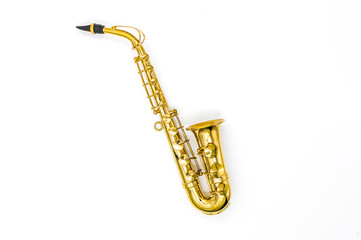 Fototapeta na wymiar golden saxophone model on a white background