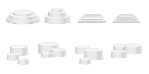 White podium. Round 3d empty podium with steps. Vector.