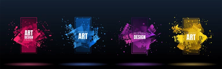 Deurstickers Vector frame for text. Modern Art graphics. Grungy brush strokes dynamic 3d frame stylish geometric black background. Element for design banner, posters, invitations, gift cards, flyers and brochures © VVadi4ka