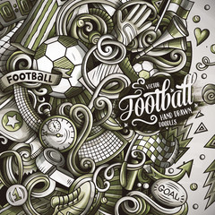 Cartoon vector doodles Soccer frame. Graphics football funny border