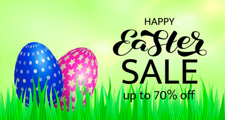 Happy Easter sale brush lettering. Vector stock illustration for banner or poster