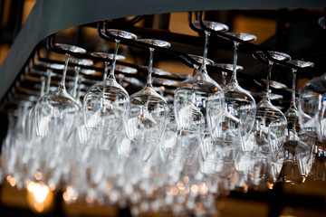 Hanging Wine Glasses in Bar 