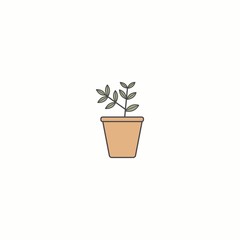 Obraz premium Domestic home Plant in flower Pot. Minimalistic floral Icon. Flower Shop Logo template. Cartoon style, simple flat design. Trendy Vector illustration. Isolated on a white background