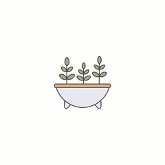 Domestic home Plant in flower Pot. Minimalistic floral Icon. Flower Shop Logo template. Cartoon style, simple flat design. Trendy Vector illustration. Isolated on a white background
