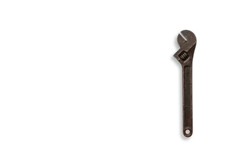 Close up of old rusty adjustable spanner isolated on a white background. Home Worker Plumbing Pipe Tool