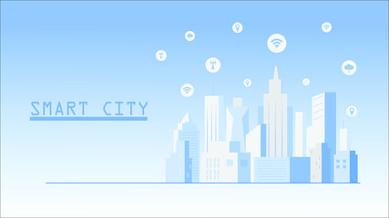 Flat illustration of smart city building vector, connect urban cityscape design for background