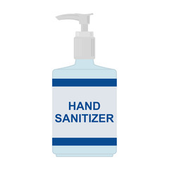 Hand sanitizer with dispenser. Skin care, wash and protection. Vector illustration.