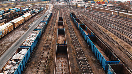 Warsaw, Poland 03.20.2020. - Empty cargo containers on the railyard. Freight transport. inland shipping