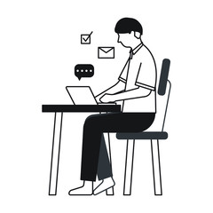 work from home. work at home. work from home station. chat with team at home. flat icon design. work space.