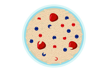 Oatmeal porridge with berries. Healthy and delicious Breakfast. The view from the top. Flat vector illustration. EPS 10.