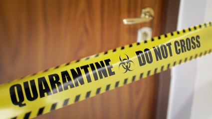 Coronavirus yellow tape with information Quarantine Do not cross
