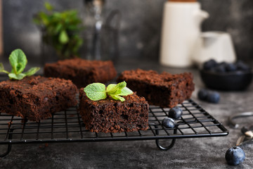 Classic American Chocolate Pie - Brownie. Horizontal focus.