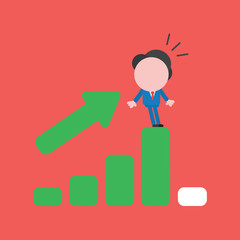 Vector illustration of businessman character being shocked on sales bar chart icon moving up and down.