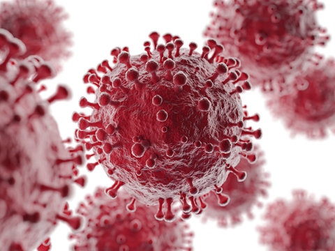Coronavirus 2019-nCov covod-19 sars cov 2 concept influenza as dangerous flu pandemic. Microscope virus close up. 3d rendering.
