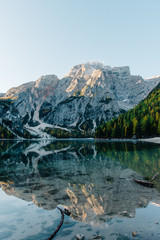 Fototapeta na wymiar Lago di Braies lake in Italian Alps