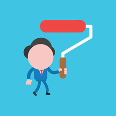 Vector illustration of businessman character walking and holding paint roller brush.