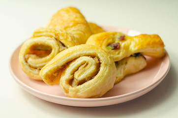 Set of various traditional pastry sweet mini Danish on the plate