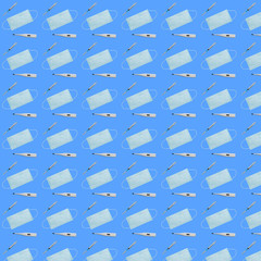 Seamless medical background with masks, syringes and thermometers.