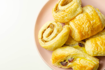 Set of various traditional pastry sweet mini Danish on the plate