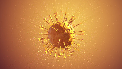 3D-Illustration of the orange corona virus transparent with particles