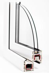 A cross section of wood effect Double glazing cut away to show the inner profile and construction...