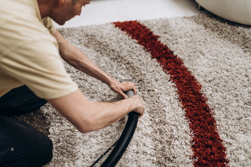 Process of deep carpet cleaning, dirt removing.