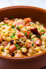 salad of  yellow peas, bacon and parsley