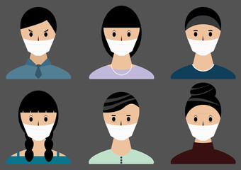 Persons Portrait Icon Set Wearing Medical Mask