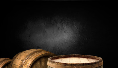background of barrel and worn old table of wood