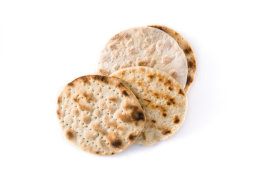 Handmade matzah for Jewish Passover isolated on white background